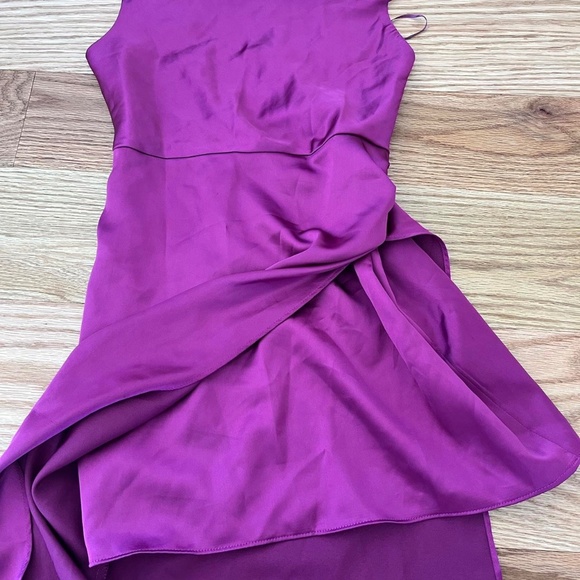 Zara Asymmetrical Magenta Satin Effect XS Feminine Slip Dress - Picture 4 of 8
